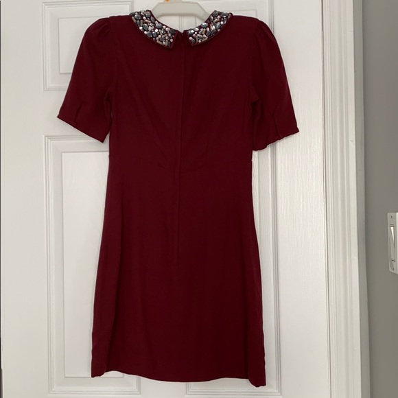 H&M Size 4 Dress Burgundy Retro Embellished Collar - Picture 3 of 4